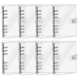 WODJR 8Pcs A6 Clear Binder Cover Clear PVC Notebook Binder Clear PVC Binder 6 Ring Binder Cover Loose Leaf Binder Protector with Snap Button Closure Loose Leaf Folder Soft PVC Notebook Shell Protector