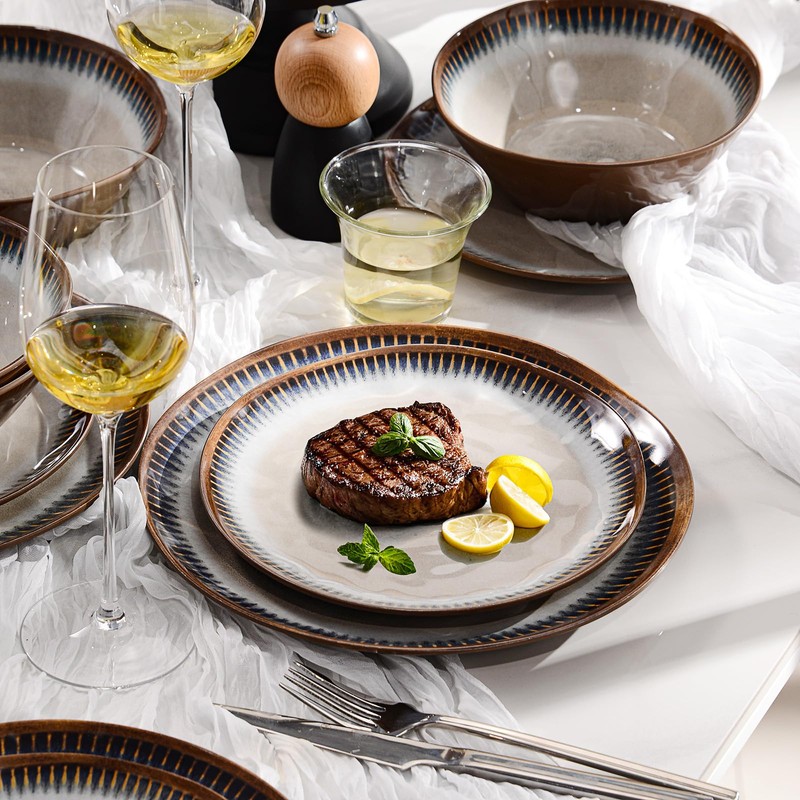 Gufaith Melamine Dinnerware Set, 12 Pcs Dishware Sets, Plate and