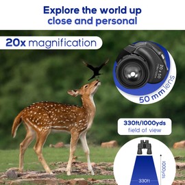 Thunderb 20x50 High Powered Adult Binoculars - HD Binoculars with BAK4 Prism & FMC Multilayer - Compact Binoculars for Hunting, Bird Watching, Sport Games, Concerts - Waterproof & Fogproof