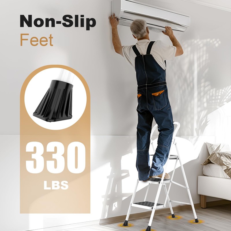 HBTower 3 Step Ladder,3 Step Stool for Adults Folding Step