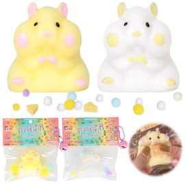 2PCS Hamster Squishy Toys, Mini Kawaii Hamster Squeeze Toys, Cute Soft Fidget Toys Stress Relief Squeeze Toys, Squishy Animals Toy Party Bags Fillers for Boys Girls Birthday Party Favors Gifts