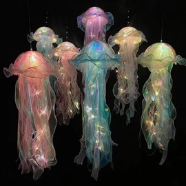 Ryfpdml 5 Pcs Jellyfish Light, Hanging Jellyfish Lamp LED Night Light, Creative Glowing Jellyfish Mermaid Jellyfish Lanterns, Jellyfish Garden Light for Ocean Theme Party Yard Garden Gift For All (J)