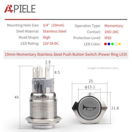 APIELE 19mm 12V Momentary Speaker Horn Push Button Toggle Switch 3/4" Mounting Hole 1NO 1NC SPDT with Pre-Wiring Socket for Car Auto Motor (Blue)