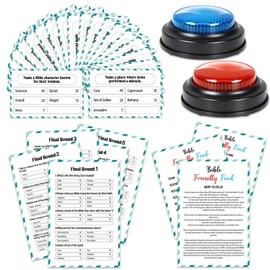Christian Bible Friendly Feud Game with 2 Buzzers Religious Trivia Quiz Card Board Game Night Church Group Fun Bible Trivia Games for Adults Family Holiday Party Office Class Team Building Activity