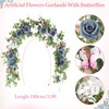 ASTNIC 2Pcs 5.9 Ft Blue Flower Garland Fake Rose Hydrangea