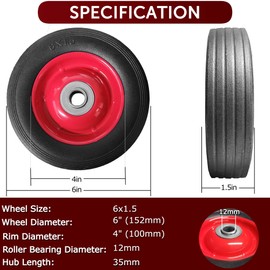 6" Wheel for Trolley or Cart with Metal Hub Centre with 12mm Roller Bearings (6X1.5) Solid Puncture Proof Wheel