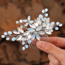 Kisshine Bride Wedding Hair Comb Silver Rhinestone Headpiece Bridal Beads Hair Accessories for Women and Girls