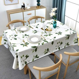 Plenmor PVC Rectangular Tablecloth for Kitchen, Dining Table, Green, Plastic Oilcloth Tablecloth for Indoor, Outdoor Use (137 x 185 cm, Green Leaves)