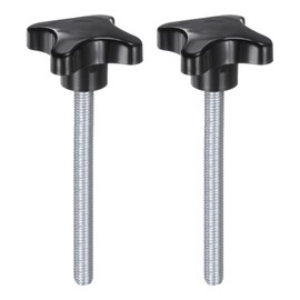 sourcing map 2pcs Star Knobs M10 x 100mm Male Thread Plastic 4-Star Stud Knob Hand Tightening Clamping Screw Replacement Threaded Handle, Black