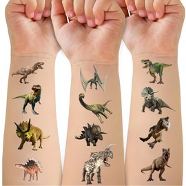 RYMAUP 4 Sheets Temporary Dinosaur Tattoos for Kids, Cute Forest Dinosaur Tattoos for Birthday Party Supplies, Dino T Rex Tattoo Stickers for Kids, Boys and Girls