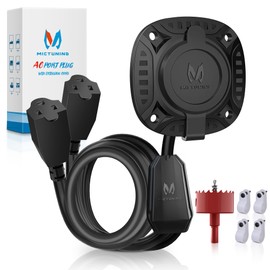 MICTUNING AC Port Plug with Heavy Duty Integrated Dual 20" Extension Cord Y Splitter Cable and Water Resistant Cap, Black