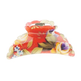 Womens Girls School Uniform Work Plastic Wedding Party Prom Birthday Hair Up Bulldog Butterfly 9cm Large Crab Spider Styling Claw Grip Clamp Clip Floral Rose Begonia Leaves Print (Red)