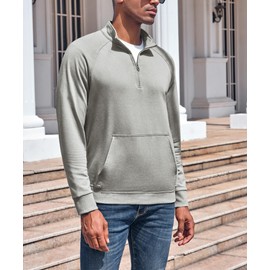 ZIWOCH Mens Quarter Zip Pullover Sweatshirt Long Sleeve Cotton Outdoor Hoodies with Pocket Grey