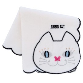 ANNA SUI 109482-0008-03 Towel Handkerchief, Cat Embroidery, Hand Towel, Women's, Cats, White