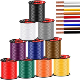 Gisafai 10 Pcs Wire 100 ft Per Roll (1000 ft Total) Automotive Primary Wire Spools Copper Clad Aluminum Primary for 12v Automotive Harness Car Audio Video Wiring(18 Gauge)