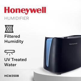 Honeywell Cool Moisture Humidifier For Bedroom, Medium Rooms, 1.1 Gallon, Invisible Moisture Humidifier for Baby, Kids, Quiet, Easy to Clean, UV Technology, Black, HCM350B