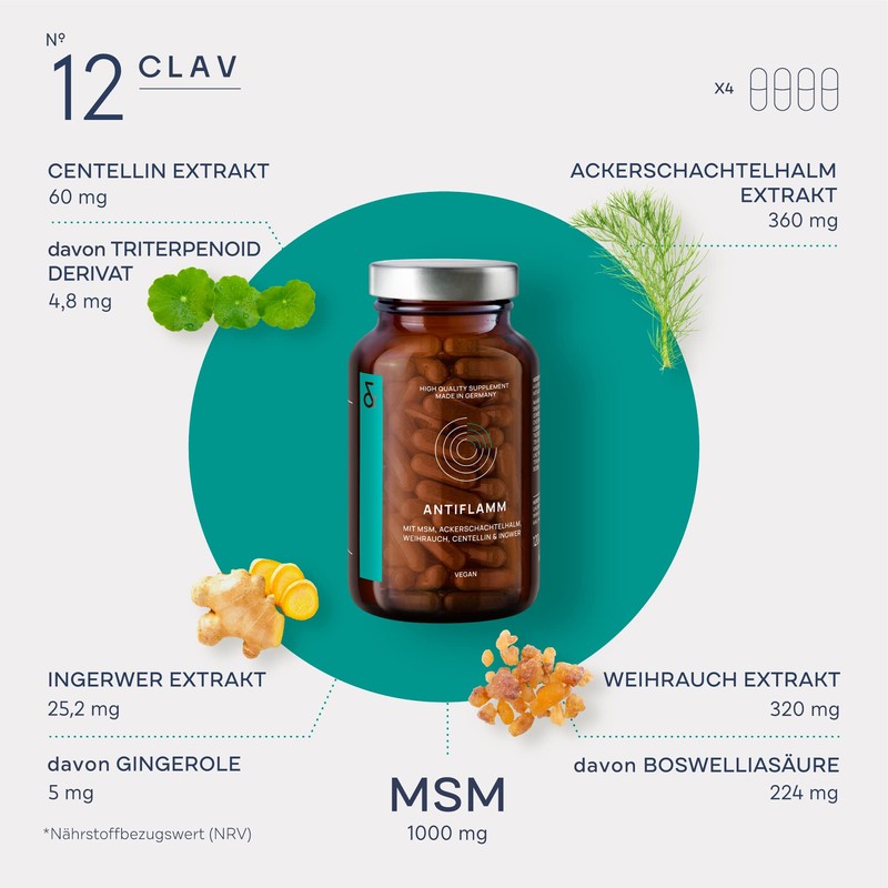 N°12 Anti-Flame Frankincense Horsetail MSM Capsules High Dose with Gotu