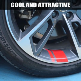 JNNJ Pack of 12 Tyre Sports Logo Emblem Strips, Car Tyre Letters Rubber Stickers, Reflective Stickers for Car Rims, Tyre Rim Safety Accessories (Red)