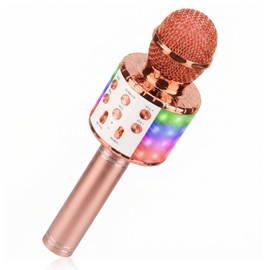 ShinePick Children's Bluetooth, 4-in-1 Wireless Karaoke Microphone, Portable LED Microphone Toy from 4-12 Years, Home KTV Karaoke Device Compatible with iOS Android PC (Rose Gold)