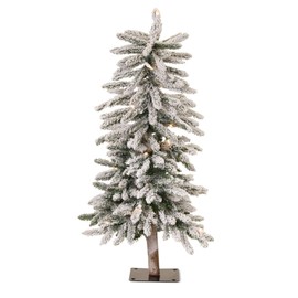 Contemporary Home Living Set of 2 Pre-Lit Flocked Alpine Artificial Christmas Tree – Warm Yellow LED Lights, 3'