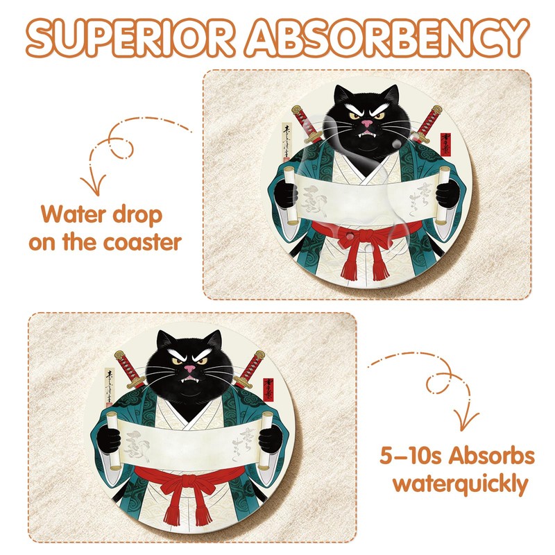 Funny Cat Coasters Set of 6, Japanese‌ Anime Cat Round