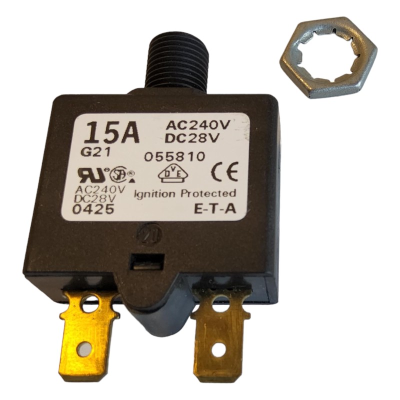 1658-G21-01-P10-15A, Circuit Breaker; Therm; Push; Cur-Rtg 15A; Flange; 1 Pole;
