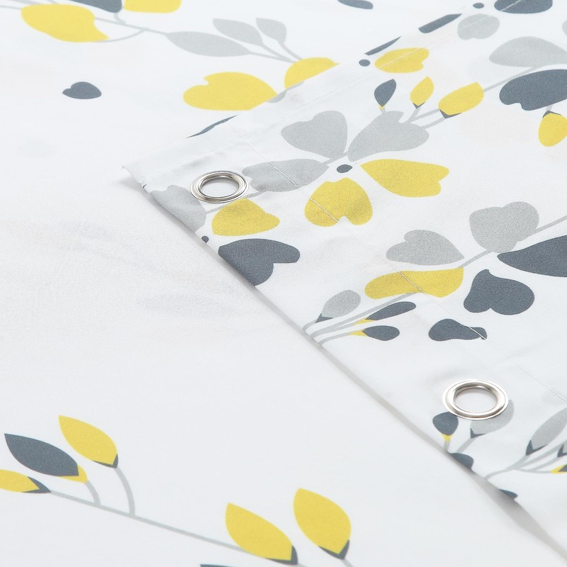 BESTRIPES Extra Long Fabric Shower Curtain, Yellow and Gray Floral