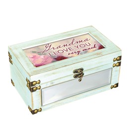 Cottage Garden Grandma Love Mirror Distressed Celadon Green Metal and Wood Music Box Plays Edelweiss