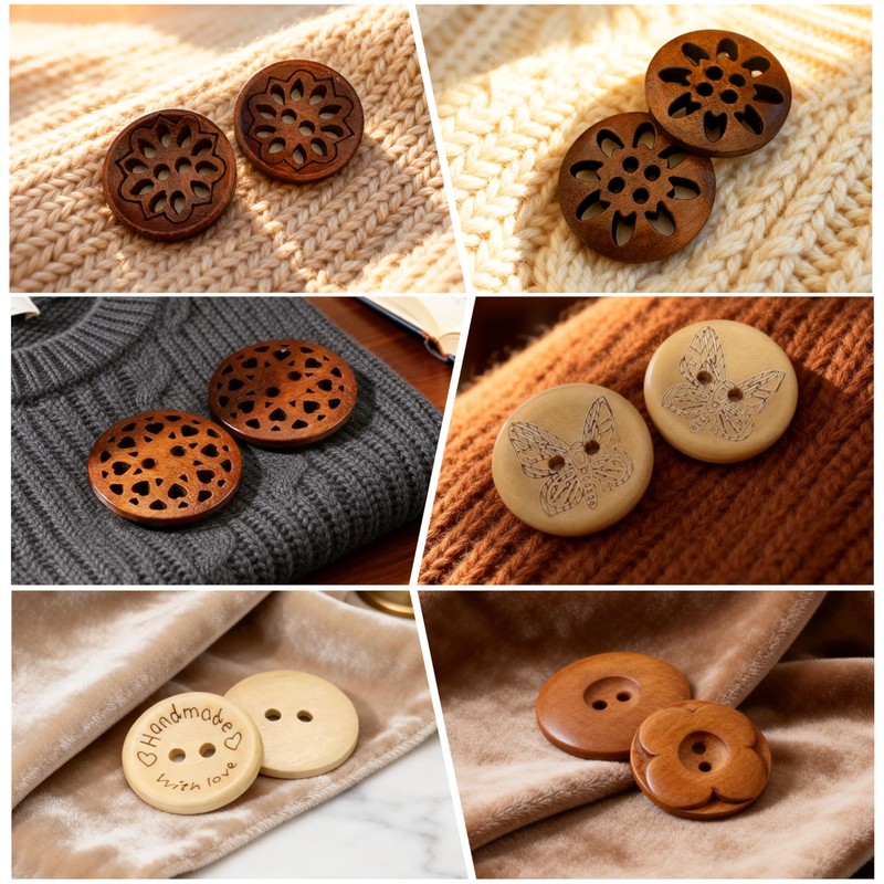 Assorted Wood Buttons for Sewing Crafts, 125Pcs Handmade Mixed Sewing