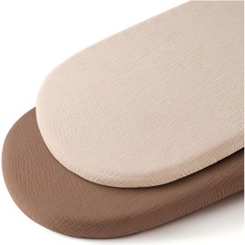 Baby Bassinet Sheets 2 Pack, Breathable Cozy Elastic Travel Crib Fashionable Floral Pattern Fitted Mattress Sheet, Standard Cradle Safe Sheets 32"X16" (Coffee + Khaki)
