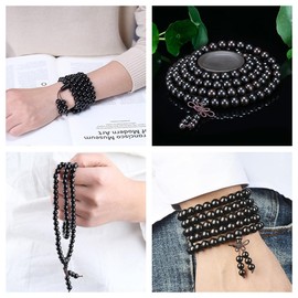 Kuesn 8mm 108 Mala Prayer Beads Bracelet Natural Wood Tibetan Buddhist Buddha Meditation Bead Necklace Bracelet (Black)