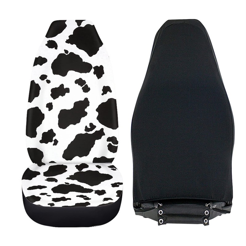 Dreaweet Stylish Cow Print Auto Seat Covers Black&White Front Seat