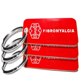 My Identity Doctor - 3 Pre-Engraved Fibromyalgia Plastic Medical Alert ID Keychains, Small 2.25 x .79 Inch