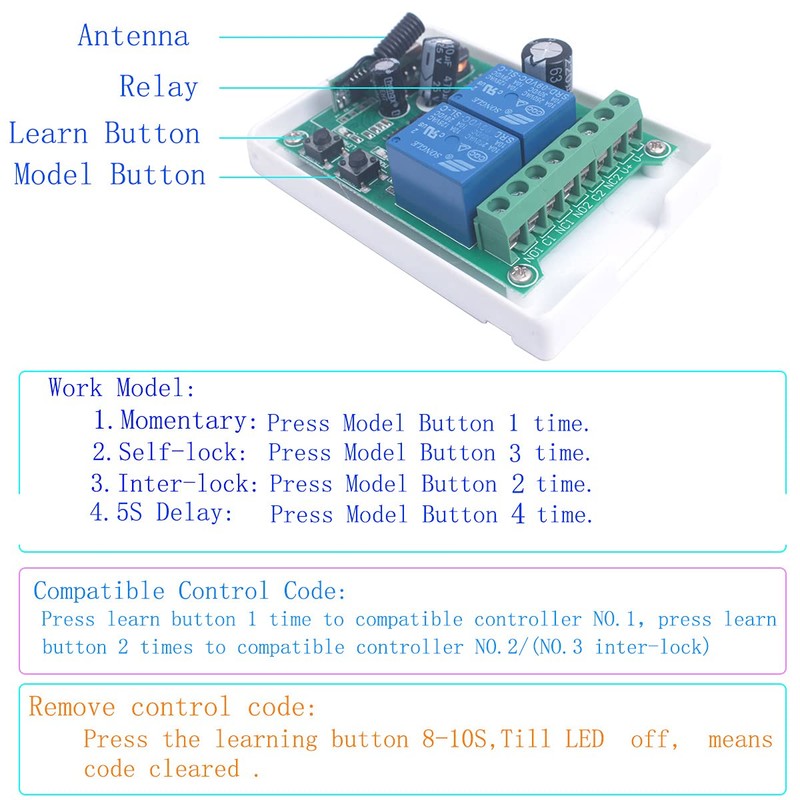 Wireless Remote Relay Switch DC 10A 12V-48V 24V 36V 2
