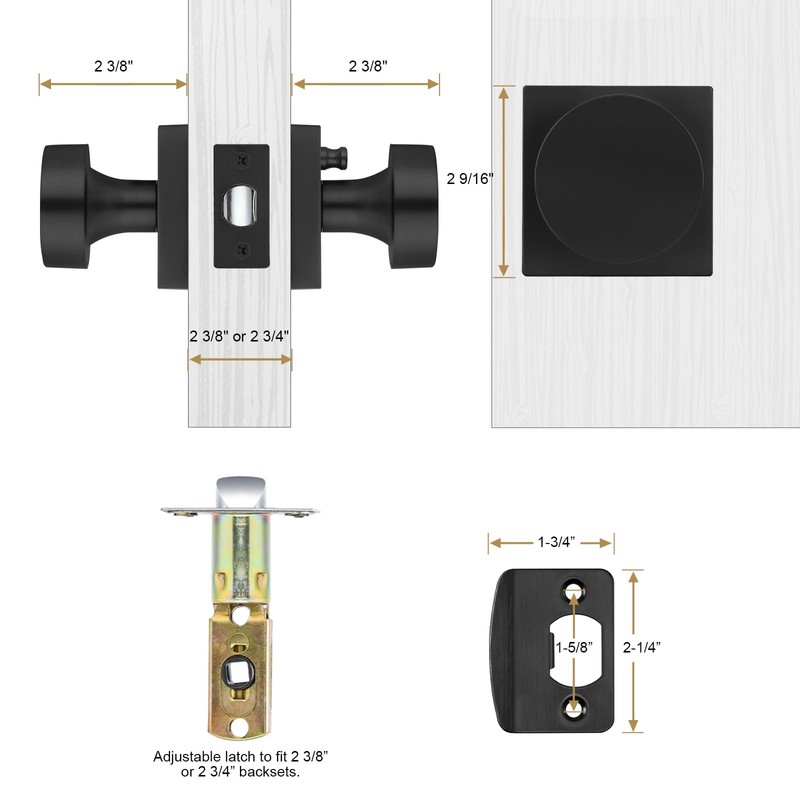 Haidms Matte Black Door Knobs Interior, Heavy Duty Square Black