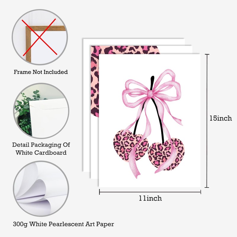 Pink Leopard Wall Posters,Cherry Lucky 8 Ball Coquette Posters Prints