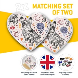 2 x 7.5cm Heart Stickers - French Bulldog Tattoo Animals Pets Dog Decals 8458