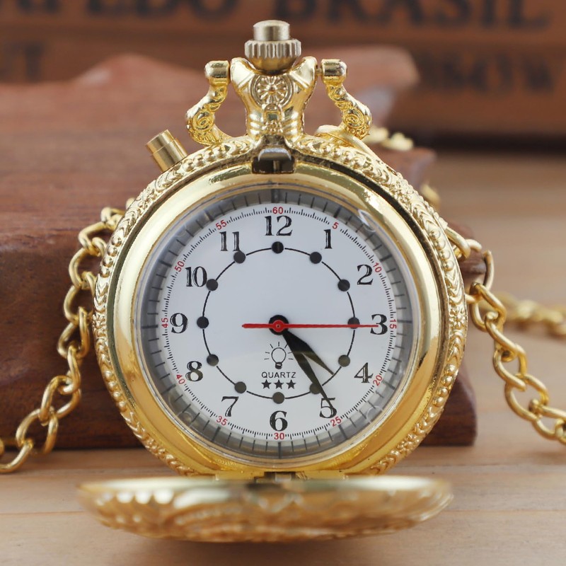 LED Gold Right Locomotive Len's Quartz Men's Pocket Watch, Arabic