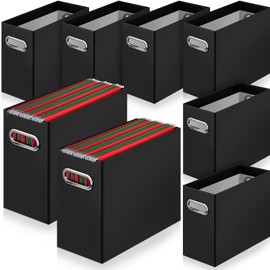8 Pcs File Organizer Cardboard File Folder Holder Letter Size Portable Desktop File Storage Collapsible Hanging File Box with Handle Magazine Book Letter Storage Filing Box for Home Office(Black)