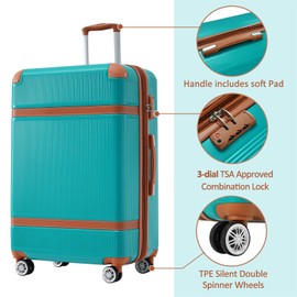 Luggage 3 Piece Set Hardshell Carry on Suitcase Sets with 8 Spinner Wheels Portable Lightweight Expandable Luggages with Tsa Lock Travel Rolling Luggage (20"/24"/28") Green One size
