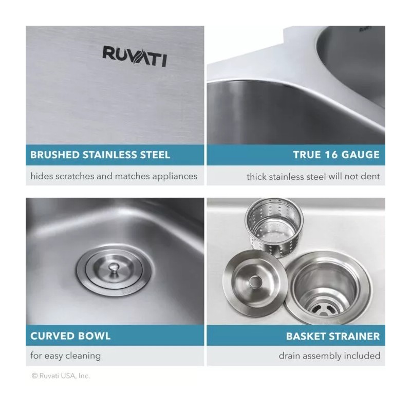 Ruvati 30-inch Undermount 16 Gauge Single Bowl Kitchen Sink- RVM4250