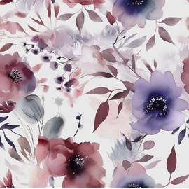 Watercolor Floral Wallpaper Peel and Stick, Flowers Contact Paper 17.5" x 118", Botanical Wall Paper Removable Self Adhesive Waterproof for Room Shelves Cabinet Drawer Table Decor (White,Purple,Blue)