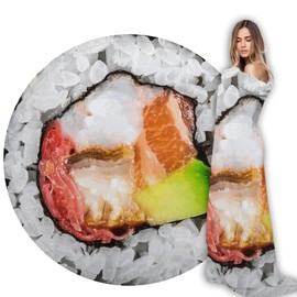 Abaysto Sushi Flannel Fleece Blanket, Sushi Roll Wrap Round Throw Blanket Funny Realistic Food Novelty Throw for Couch, Sofa, Bed, Fun Blanket Gifts for Adults Kids 150CM