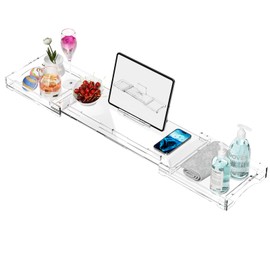 WINFFOR Acrylic Bathtub Tray, Expandable Bathtub Caddy, 1 or 2 Person Bath Tray, Luxury Bath Caddy Adjustable Bath Tub Table Caddy (Clear)