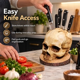 Skull Knife Holder for Kitchen Storage – Horror Head Organizer for Countertop & Halloween Party Decor