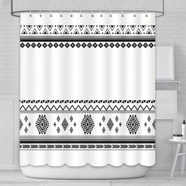 AIBIIN 180x180cm Boho Shower Curtain Black and White Fabric Bathroom Curtains Set with 12 Hooks