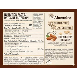Crunchy Almond Turron Nougats From Spain, Traditional Spanish Candy Individually Wrapped, 24 Turron Duro Bars By El Almendro, Dessert, Gluten Free, Candy Basket Stuffers For Adults