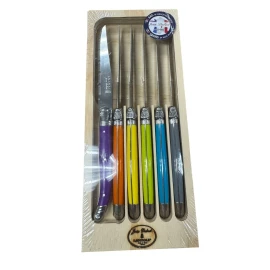 Laguiole Jean Dubost Handcrafted 6-Piece Steak Knife Set, Multicolored