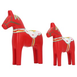 1 Pair Swedish Dala Horse Decor Wooden Traditional Painted Dalecarlian Horse Statue Figurine Home Ornament Handicraft 7203A 06 Red
