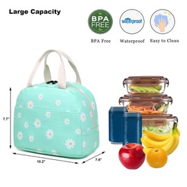 Mimfutu Flowers Insulated Lunch Bag for Women Girls, Reusable Lunch Box Picnic Tote Bags for Adults Kids School Work Travel (Green)